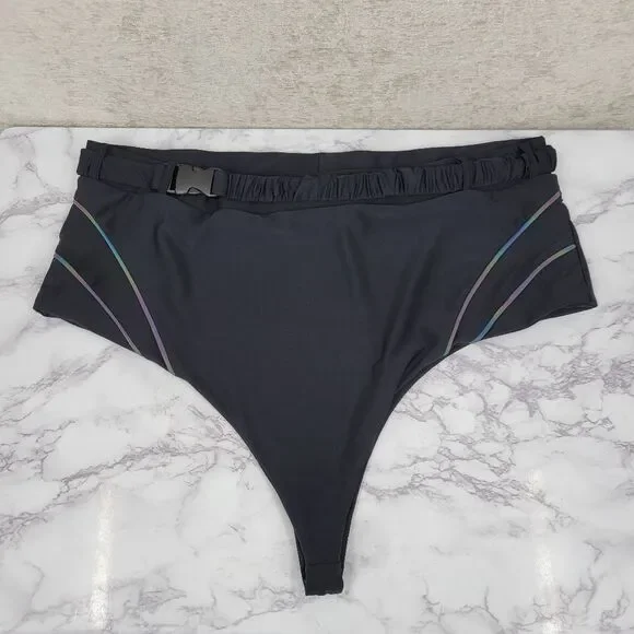 iHeartRaves Turn Up The Lights Black High-Waisted Reflective Rave Bottoms - Picture 2 of 9